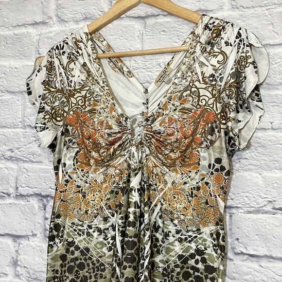 One World Double V Petal Sleeve Abstract Top Size Medium - Picture 3 of 9